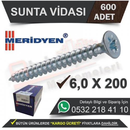 6,0x200 Sunta Vidası 50 Adet | Meridyen